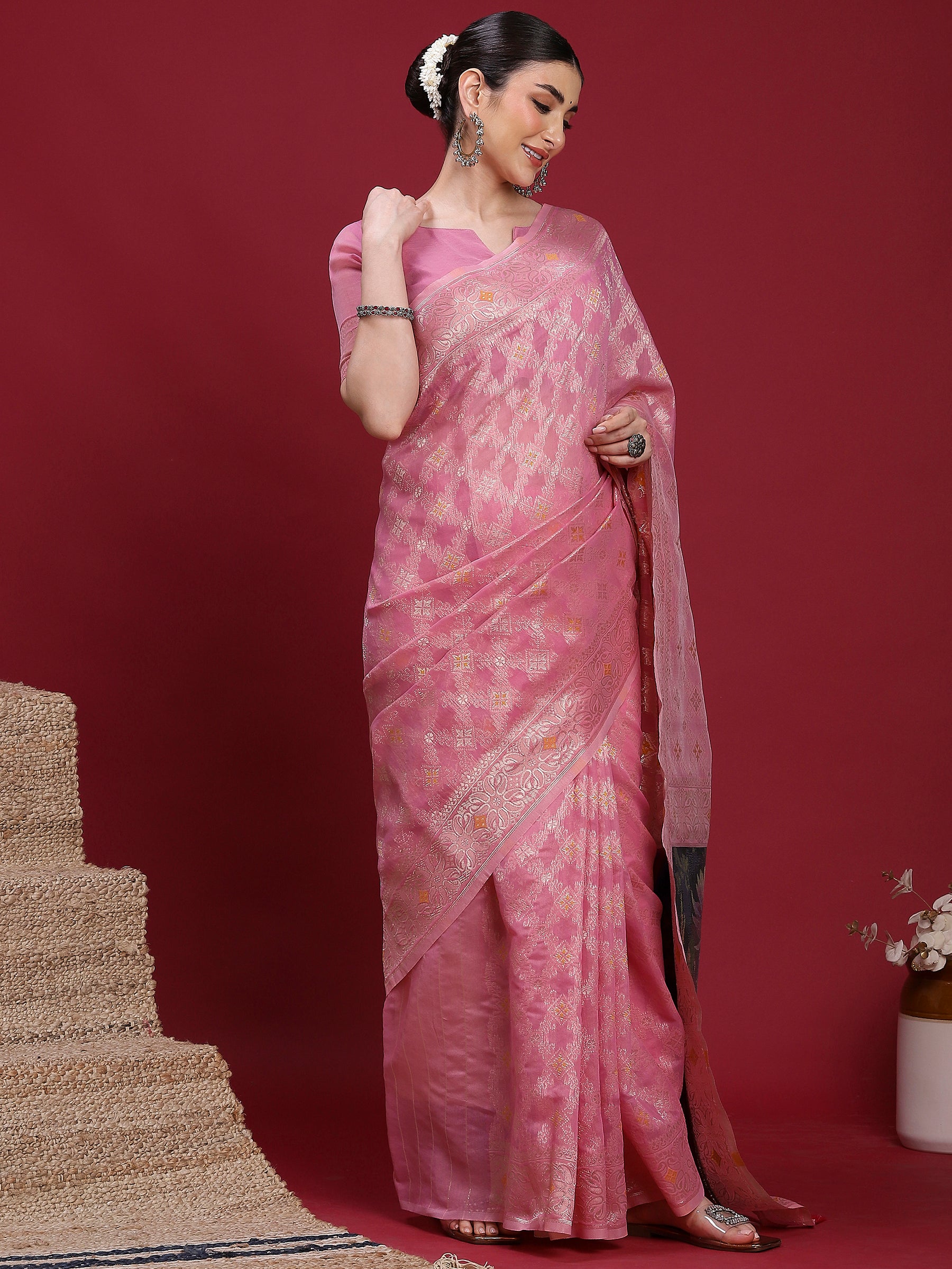 VANAYA Blush Garden Artistic Weave Saree