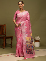 VANAYA-Royal Pink Silver Zari Weave Saree with Heritage Art Pallu