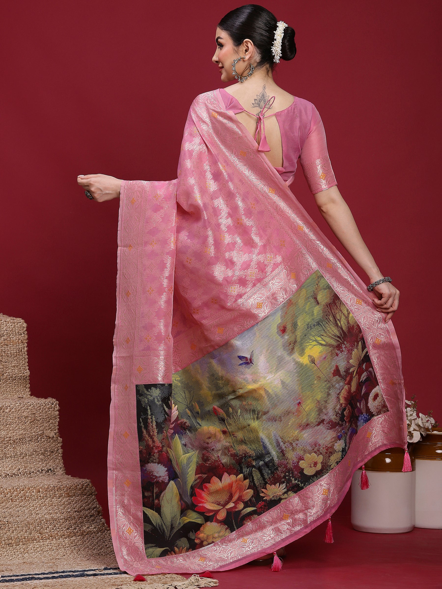 VANAYA Blush Garden Artistic Weave Saree