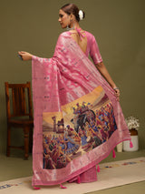 VANAYA-Royal Pink Silver Zari Weave Saree with Heritage Art Pallu