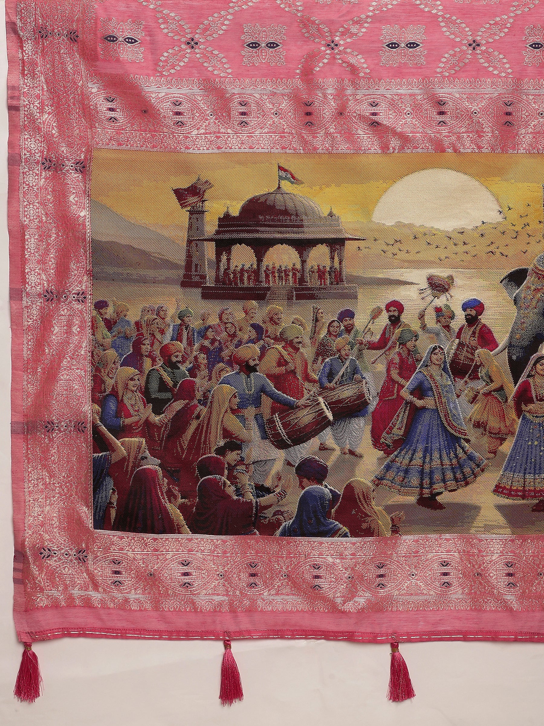 VANAYA-Royal Pink Silver Zari Weave Saree with Heritage Art Pallu