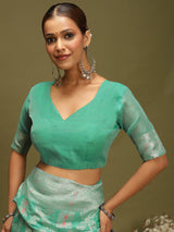 VANAYA-Elegant Aqua Green Silver Zari Weave Saree with Royal Heritage Pallu
