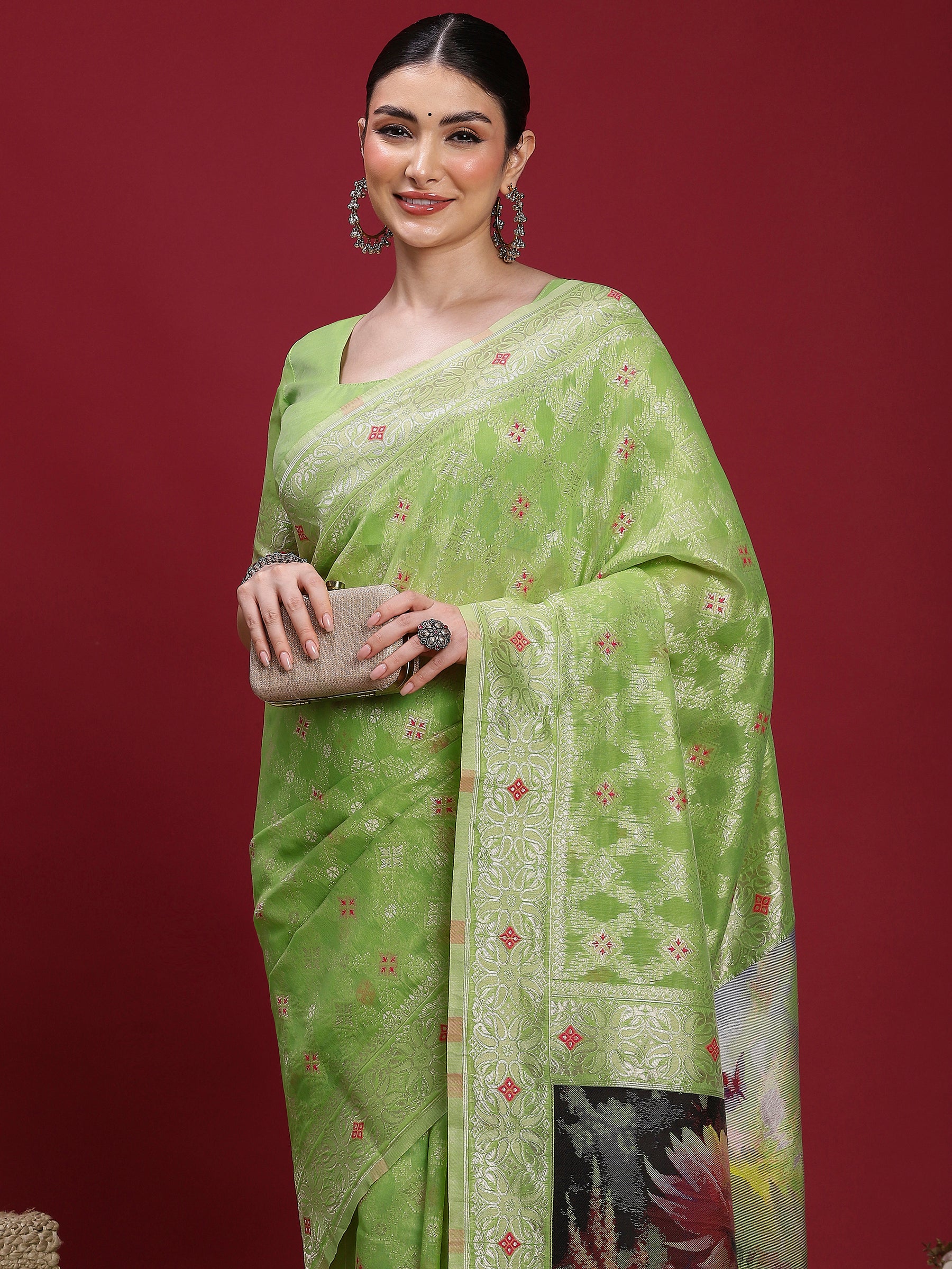 VANAYA Pistachio Bloom Artistic Saree