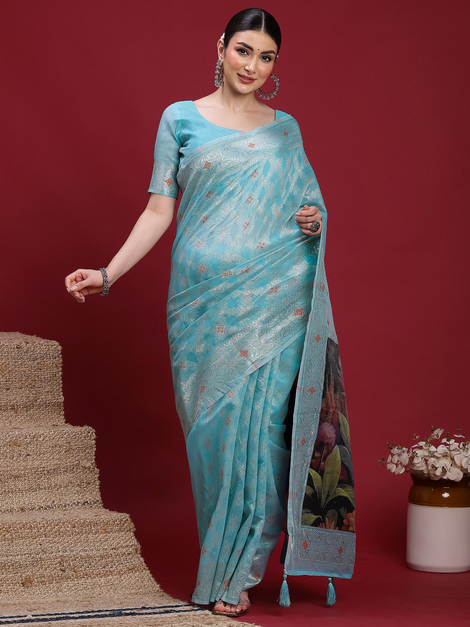 VANAYA Sky Bloom Artistic Weave Saree