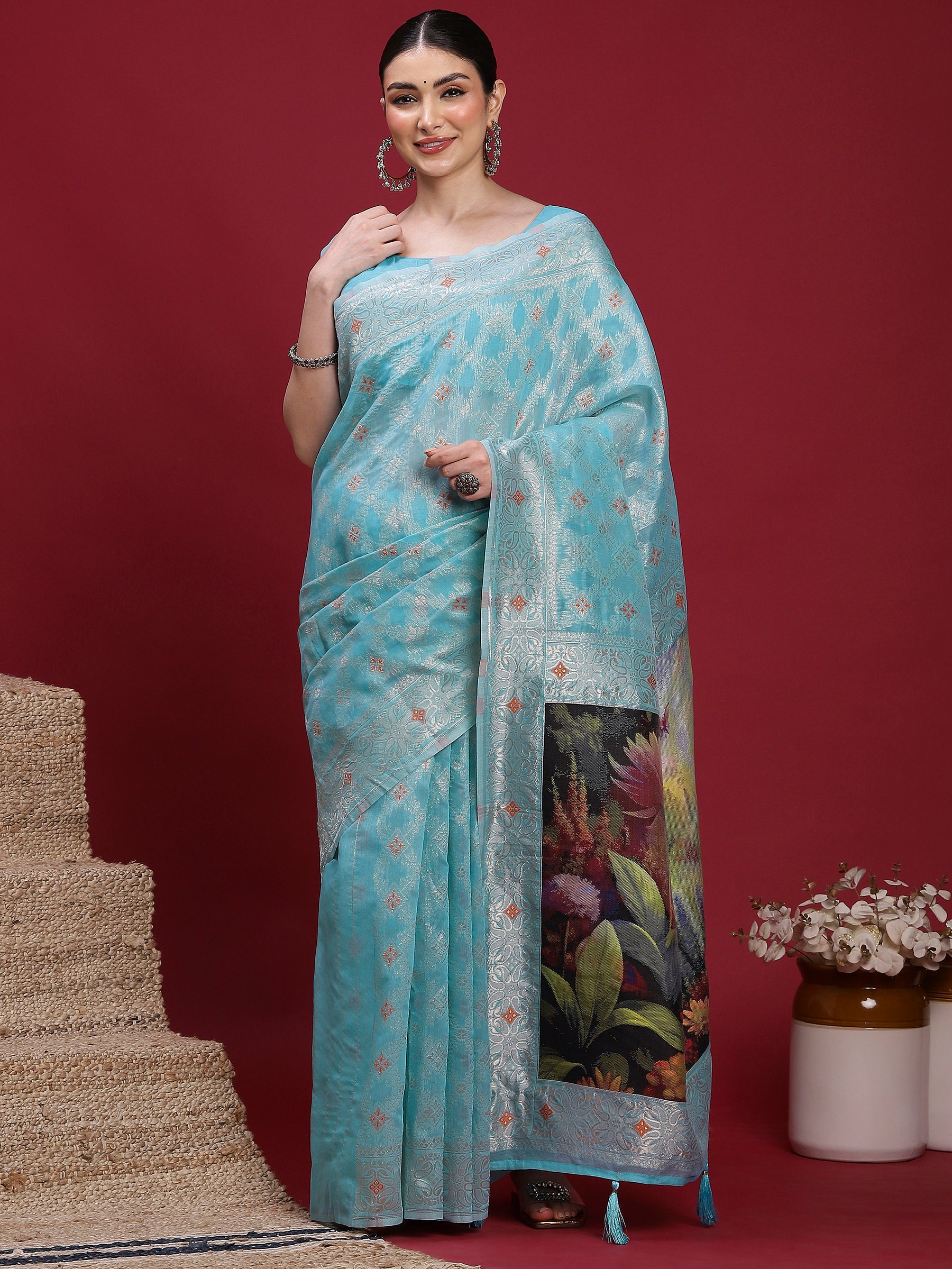 VANAYA Sky Bloom Artistic Weave Saree