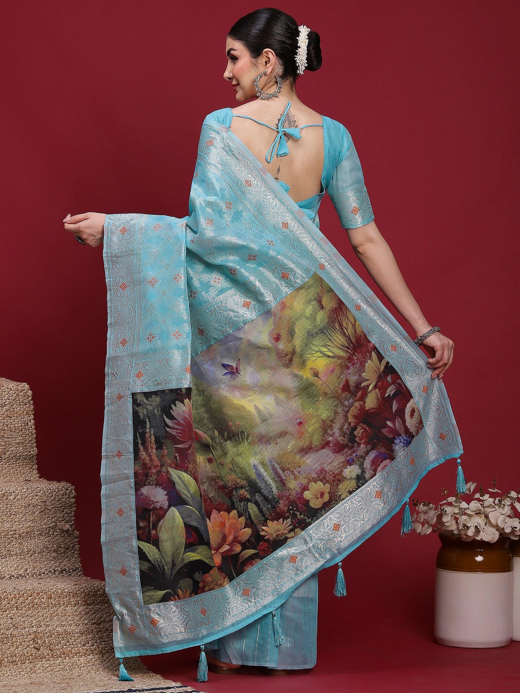 VANAYA Sky Bloom Artistic Weave Saree