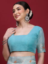 VANAYA-Elegant Aqua Blue Silver Zari Saree with Floral Heritage Pallu Tassels