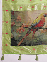 VANAYA-oyal Lime Green Silver Zari Saree with Floral Heritage Pallu Tassels