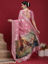 VANAYA-Graceful Dusty Pink Silver Zari Saree with Floral Heritage Pallu Tassels