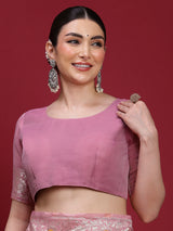VANAYA-Graceful Dusty Pink Silver Zari Saree with Floral Heritage Pallu Tassels