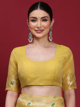VANAYA-Royal Mustard Yellow Silver Zari Saree with Floral Heritage Pallu Tassels