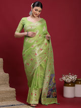 VANAYA Pistachio Bloom Heritage Saree