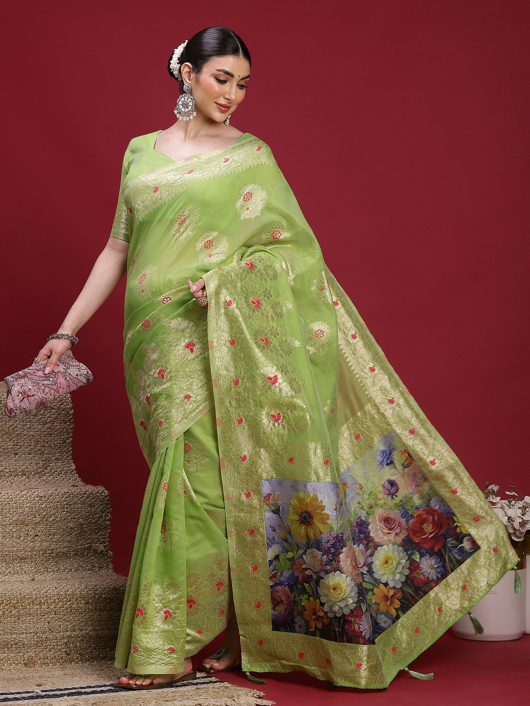 VANAYA Pistachio Bloom Heritage Saree