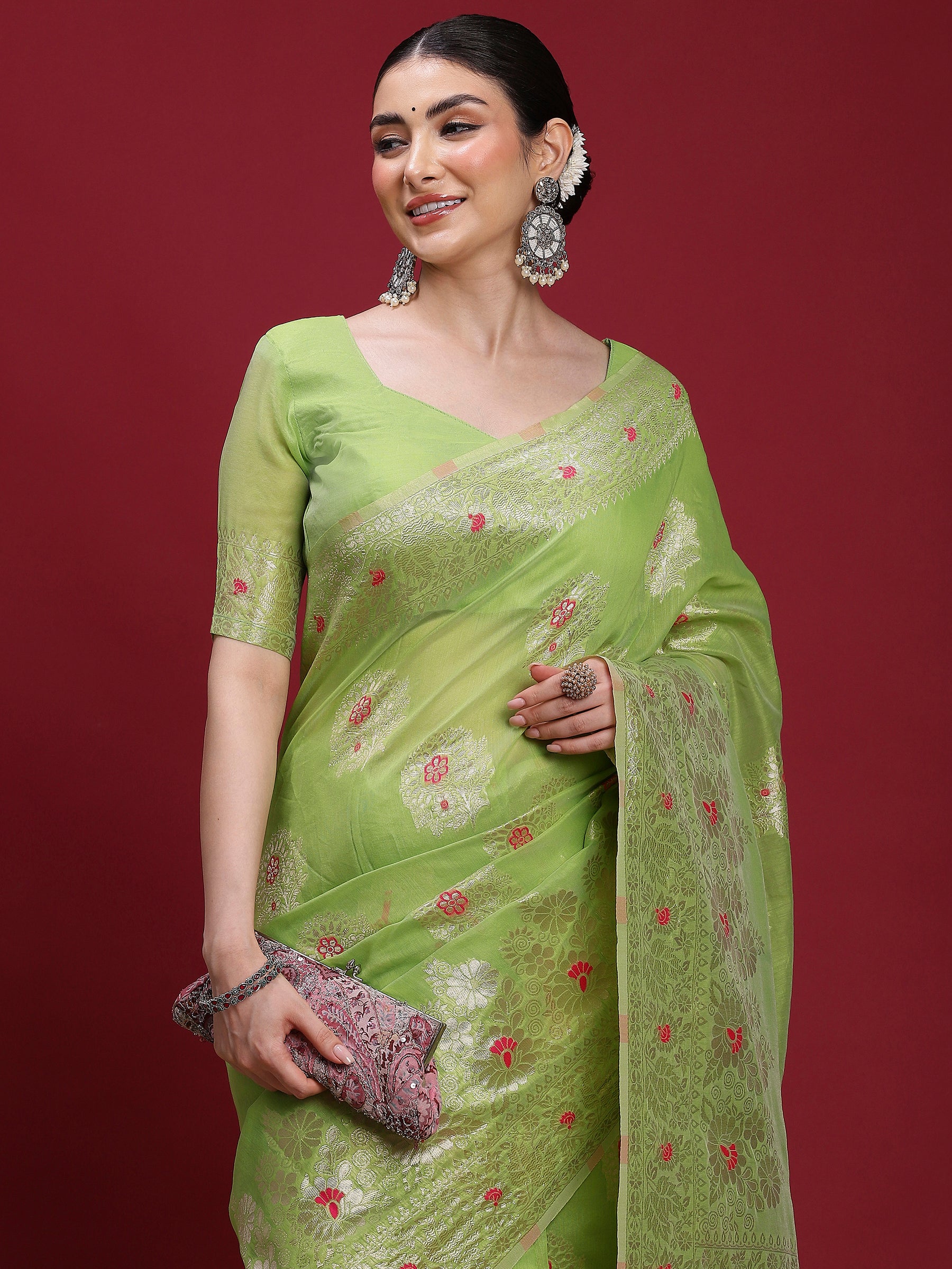 VANAYA Pistachio Bloom Heritage Saree