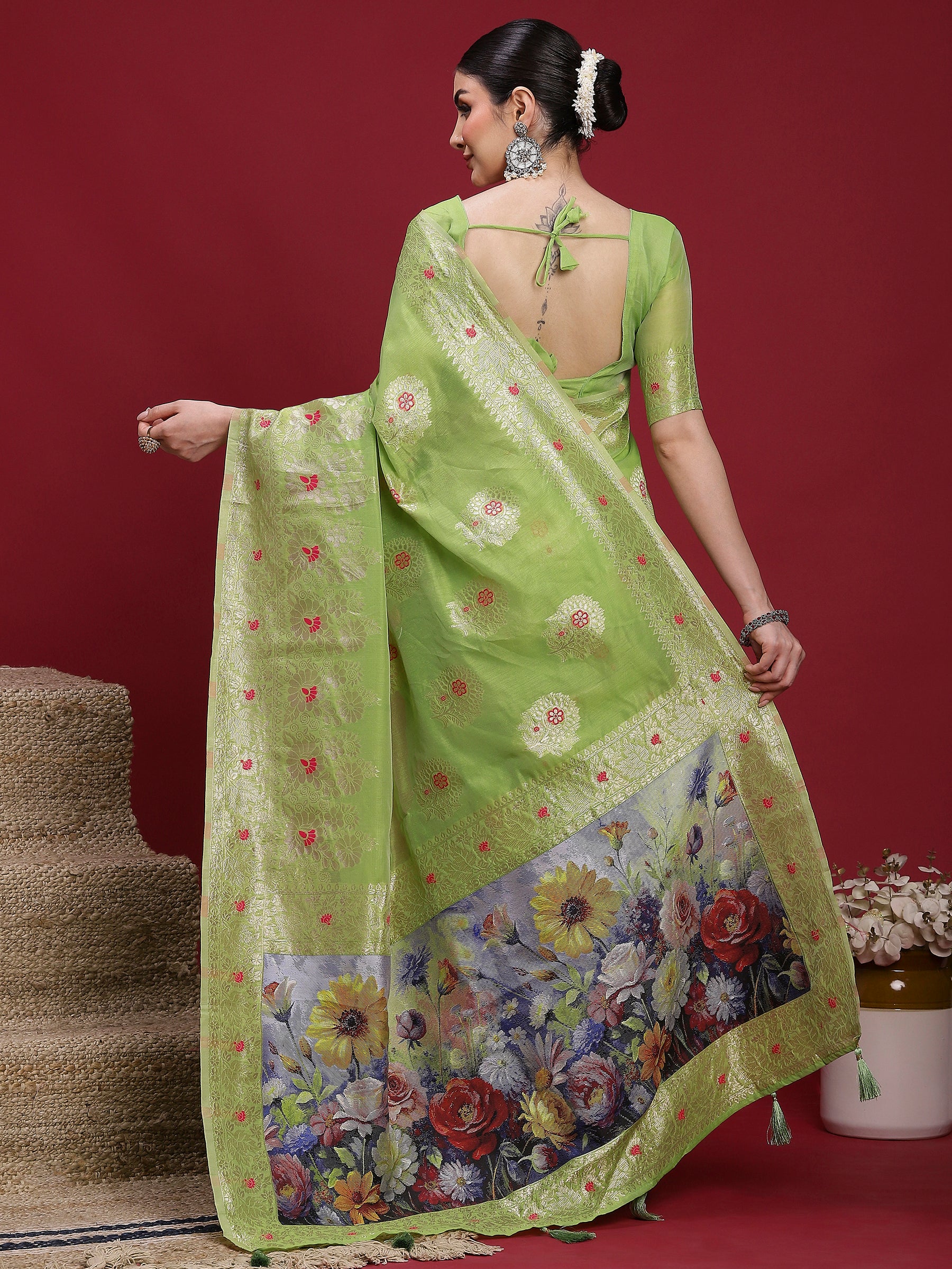VANAYA Pistachio Bloom Heritage Saree