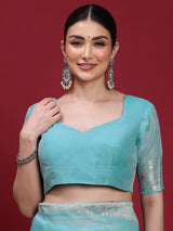 VANAYA Aqua Bloom Silver Weave Saree