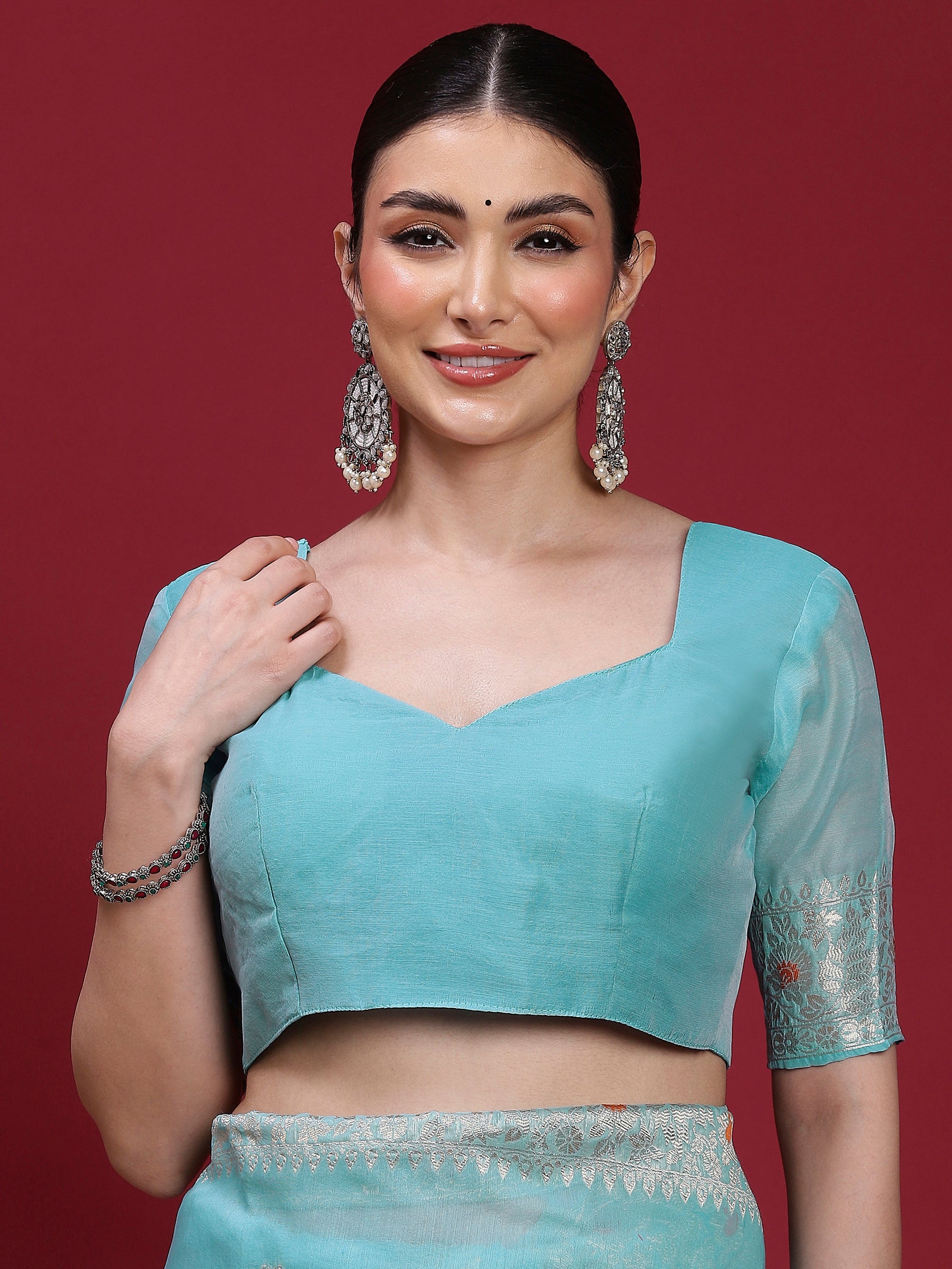 VANAYA Aqua Bloom Silver Weave Saree