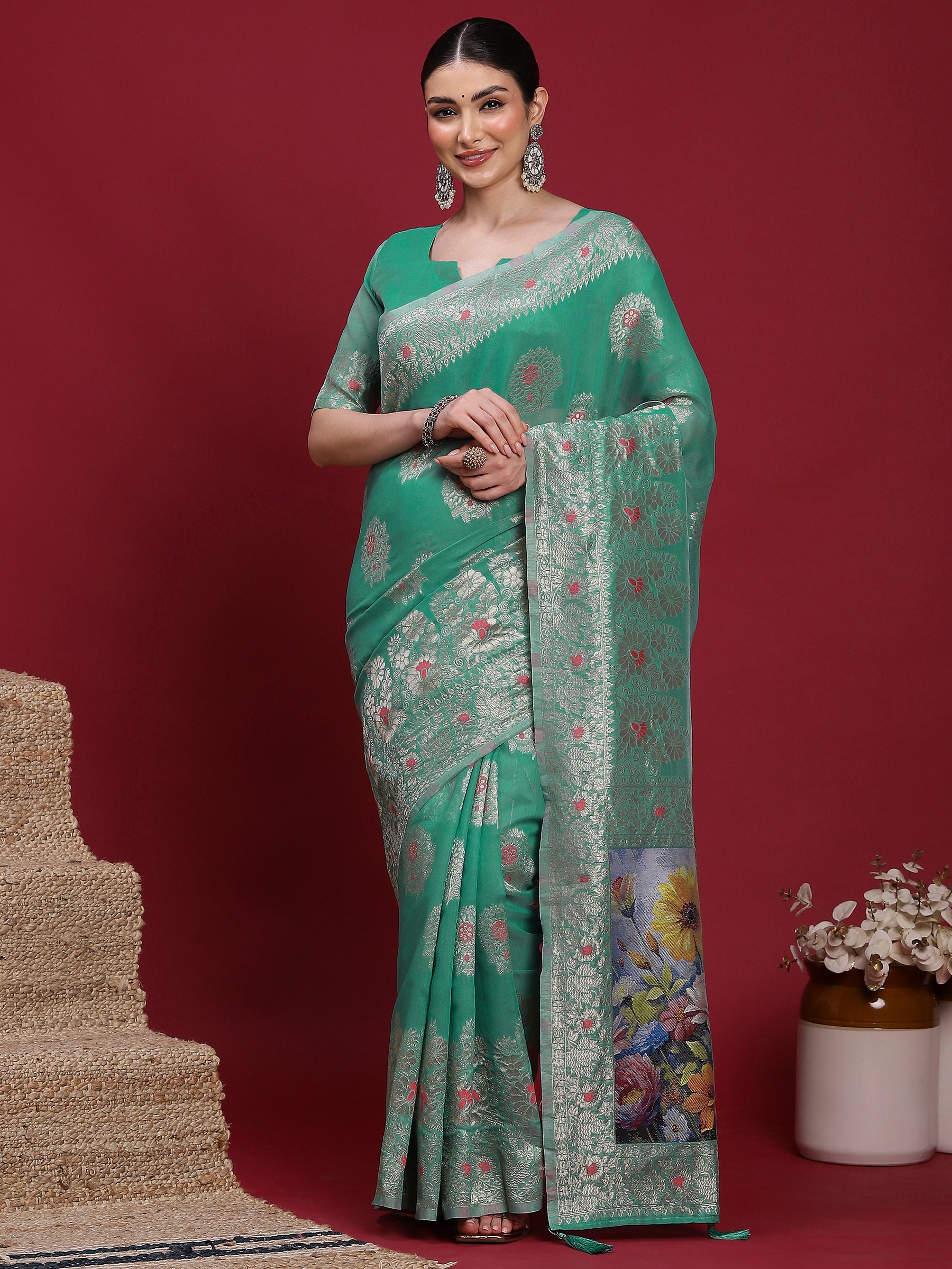 VANAYA Emerald Blossom Heritage Saree