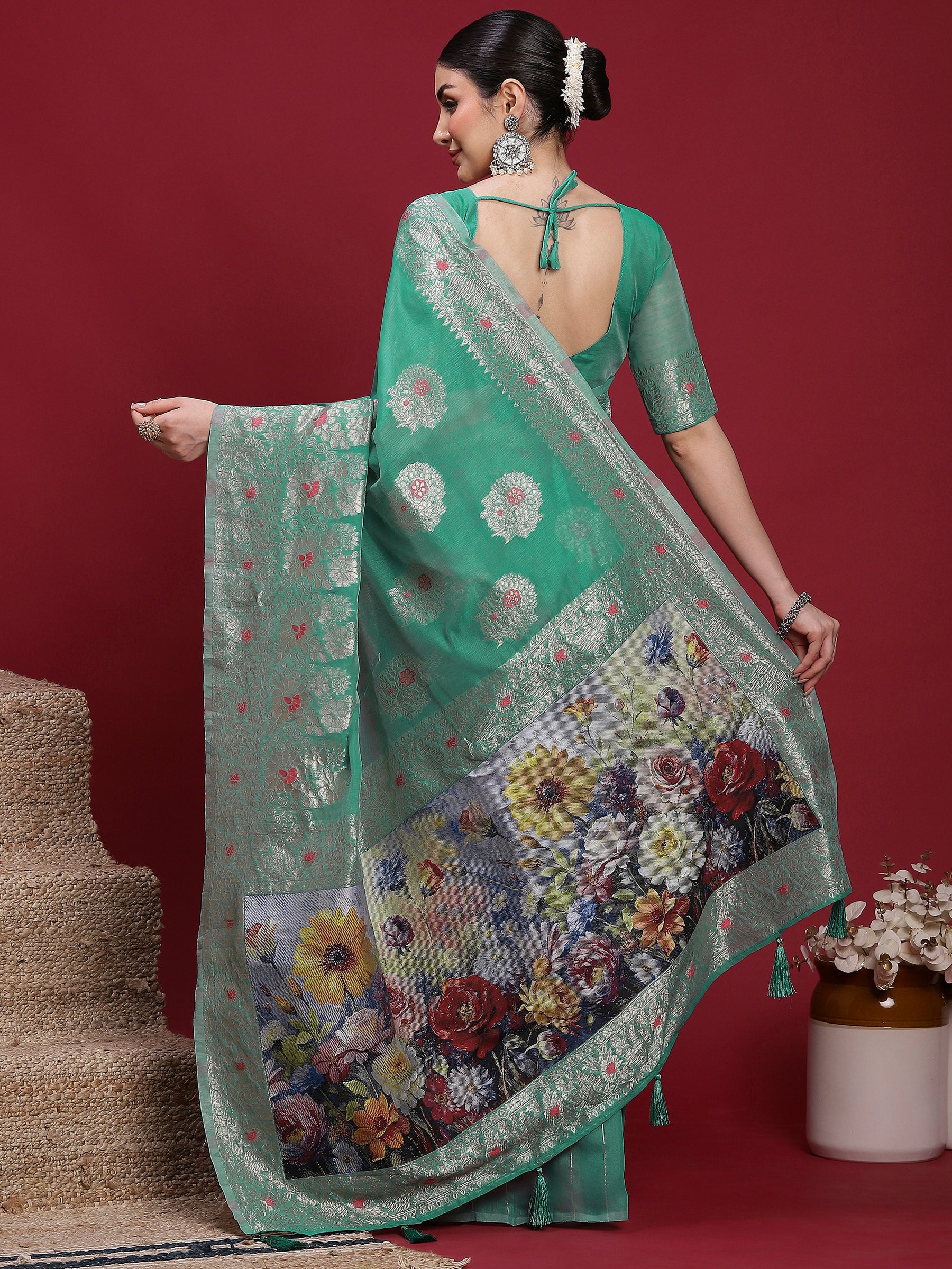 VANAYA Emerald Blossom Heritage Saree