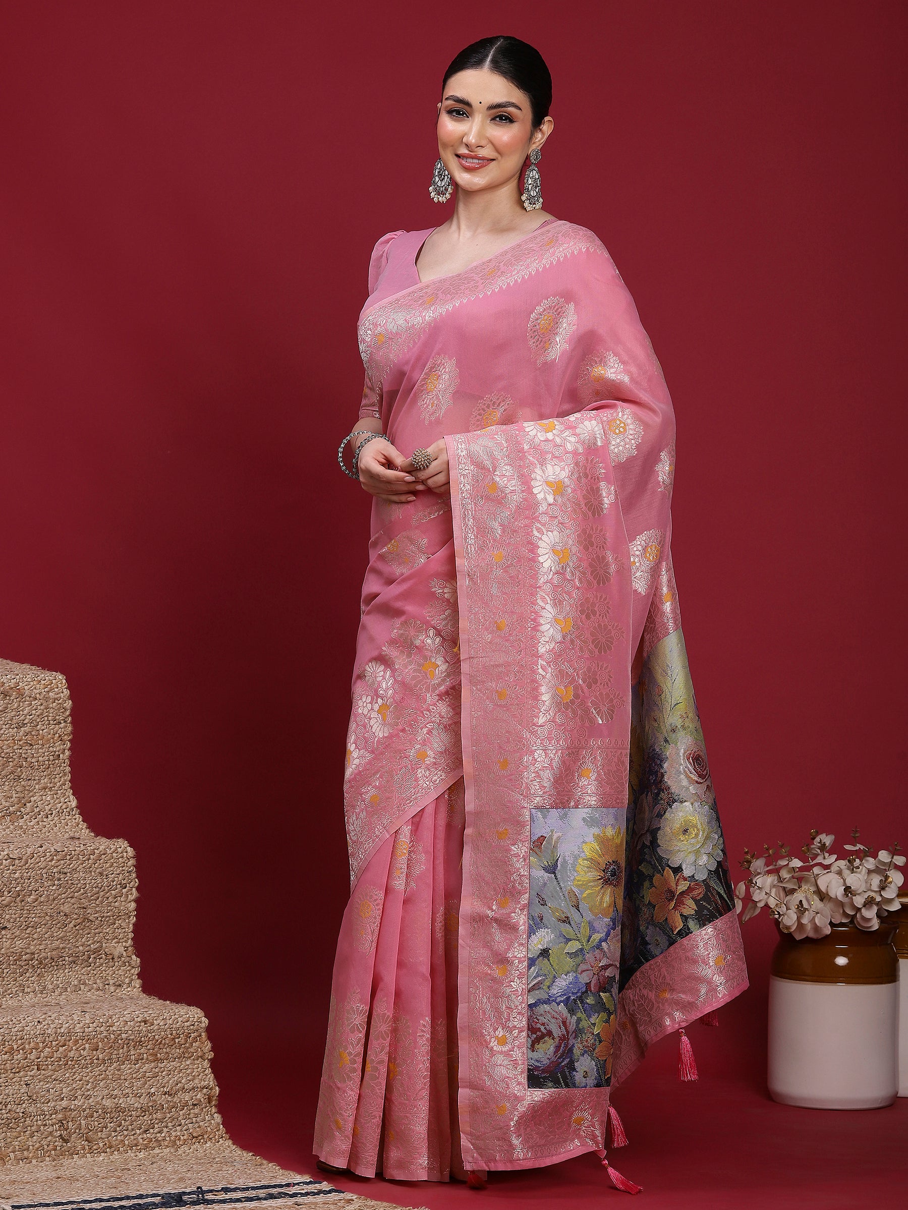 VANAYA Rosy Bloom Regal Saree