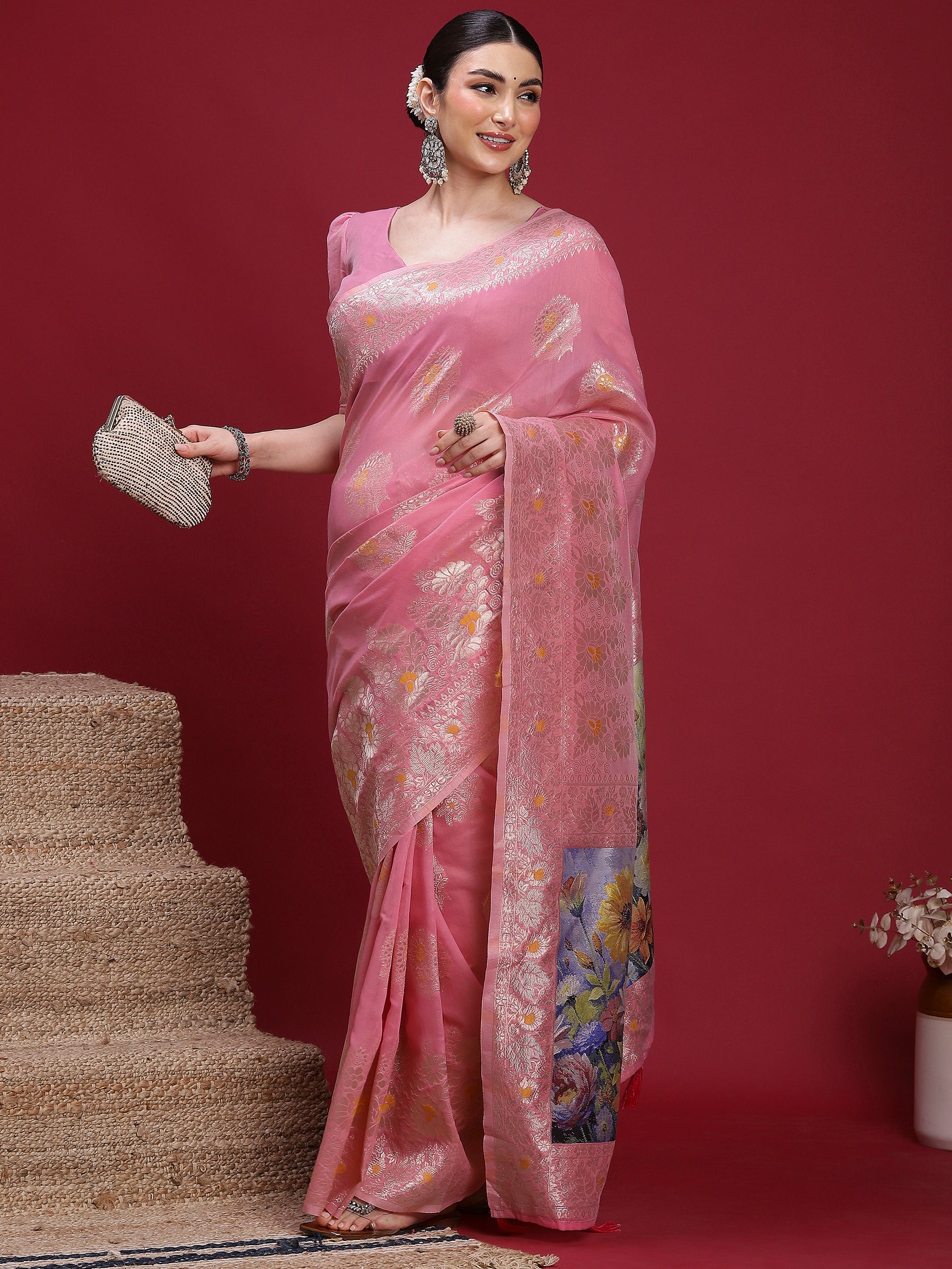 VANAYA Rosy Bloom Regal Saree