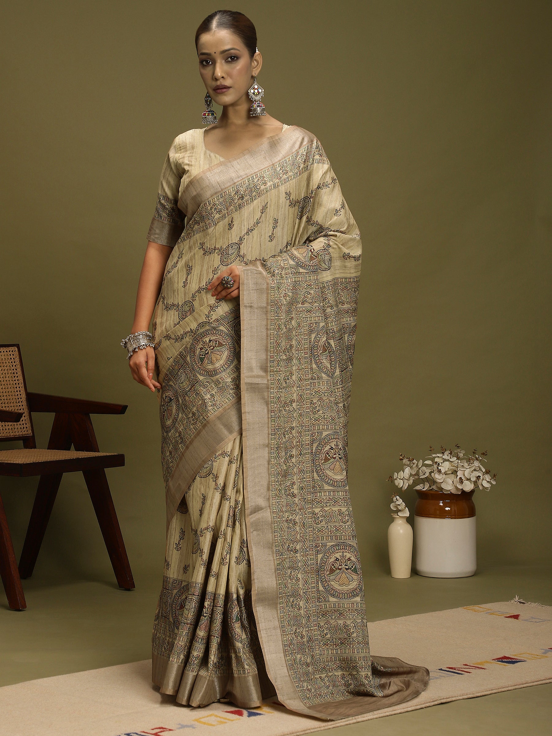VANIKA PRINT-Graceful Earth-Tone Artisan Saree