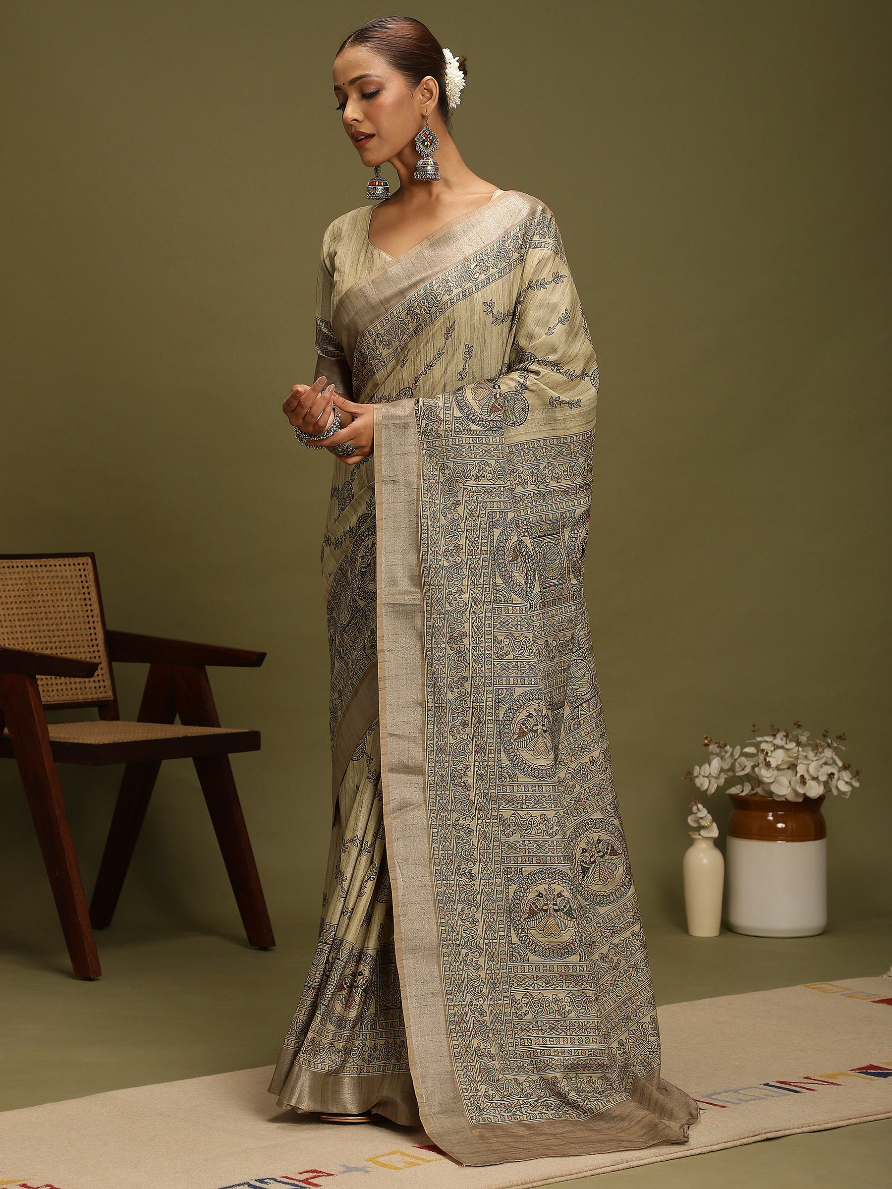 VANIKA PRINT-Graceful Earth-Tone Artisan Saree