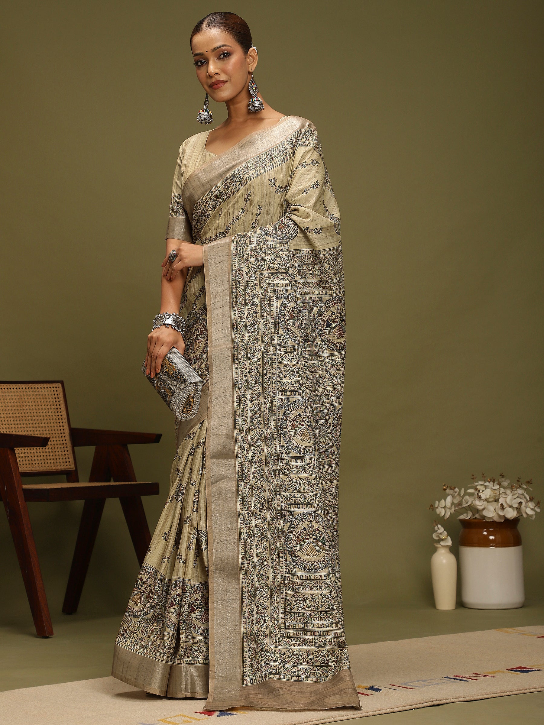 VANIKA PRINT-Graceful Earth-Tone Artisan Saree