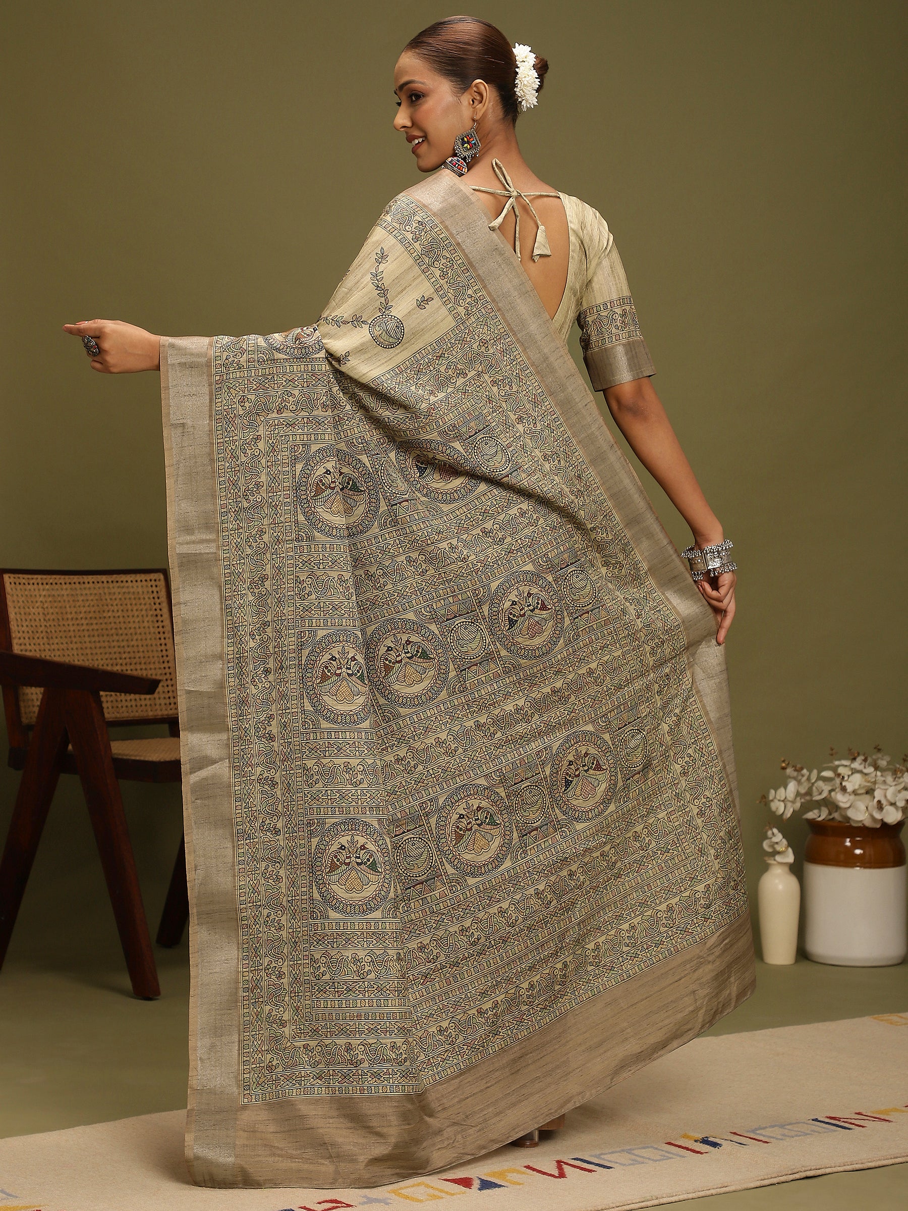 VANIKA PRINT-Graceful Earth-Tone Artisan Saree
