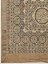 VANIKA PRINT-Elegant Beige Madhubani Printed Linen Saree with Mandala Heritage Border