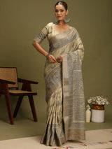 VANIKA PRINT-Elegant Handcrafted Madhubani Linen Saree in Antique Beige