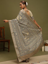 VANIKA PRINT-Elegant Beige Madhubani Printed Linen Saree with Artistic Pallu”  or
