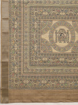 VANIKA PRINT-Elegant Beige Madhubani Printed Linen Saree with Artistic Pallu”  or