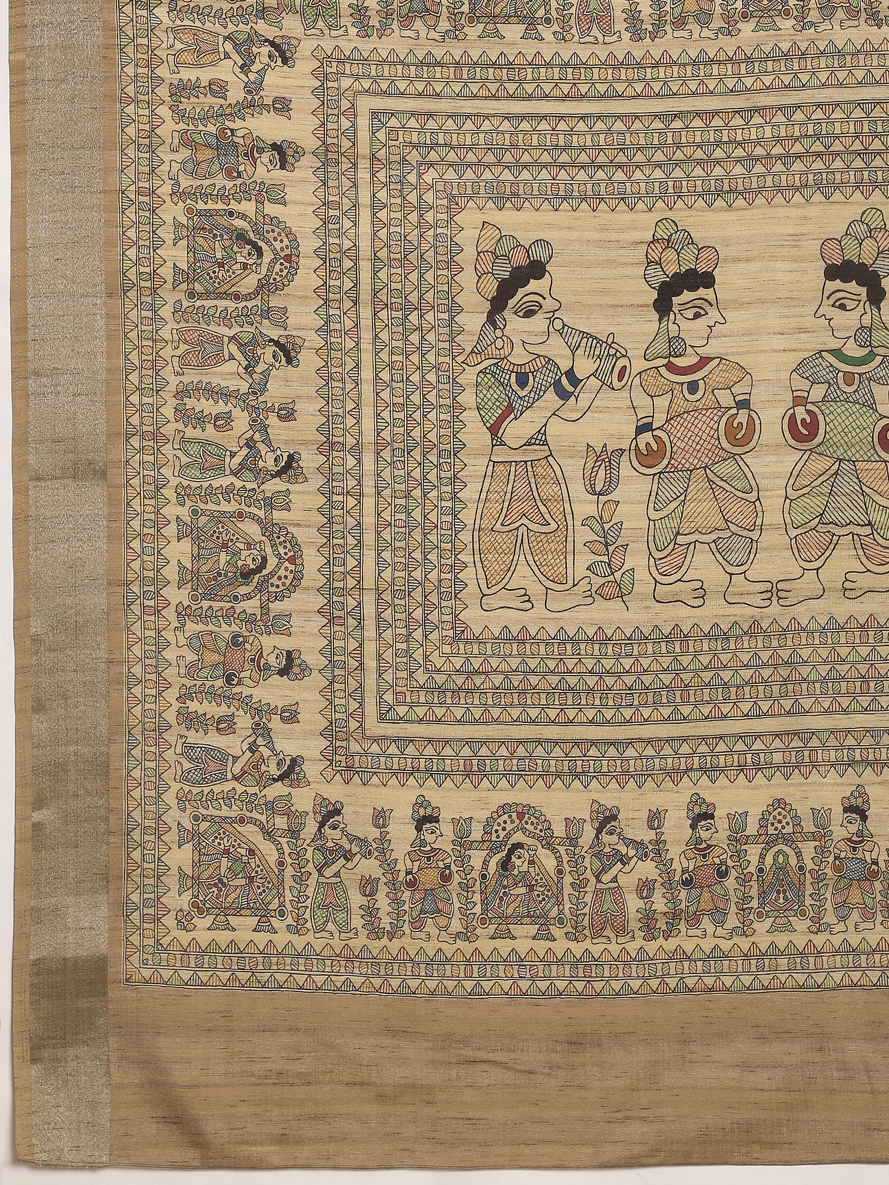 VANIKA PRINT-Ivory Madhubani Heritage Linen Saree