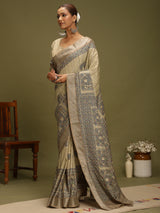 VANIKA PRINT-Beige Elephant Motif Madhubani Saree
