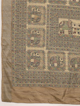VANIKA PRINT-Beige Elephant Motif Madhubani Saree
