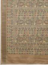 VANIKA PRINT-“Ivory Beige Linen Saree with Traditional Floral & Paisley Art Motifs”