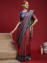 Gulabi Twilight Saree-Vintage Rose Ikat Saree