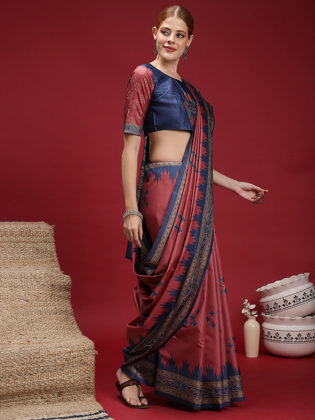 Gulabi Twilight Saree-Vintage Rose Ikat Saree