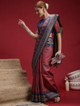 Gulabi Twilight Saree-Vintage Rose Ikat Saree