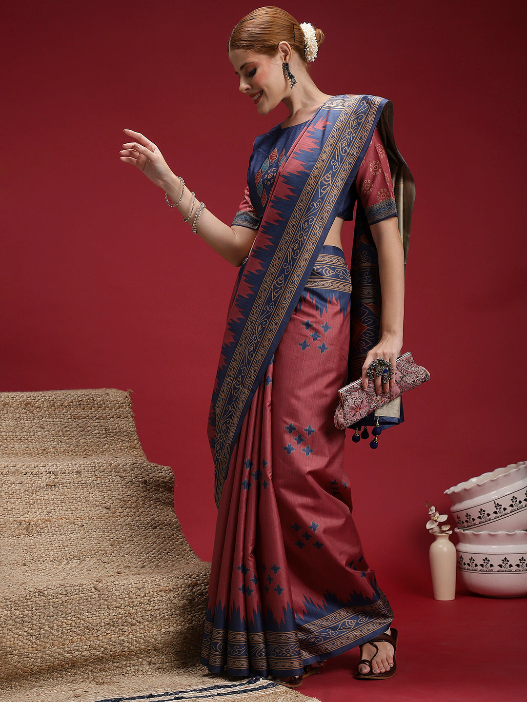 Gulabi Twilight Saree-Vintage Rose Ikat Saree