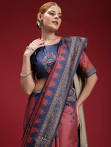Gulabi Twilight Saree-Vintage Rose Ikat Saree