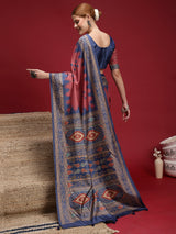 Gulabi Twilight Saree-Vintage Rose Ikat Saree