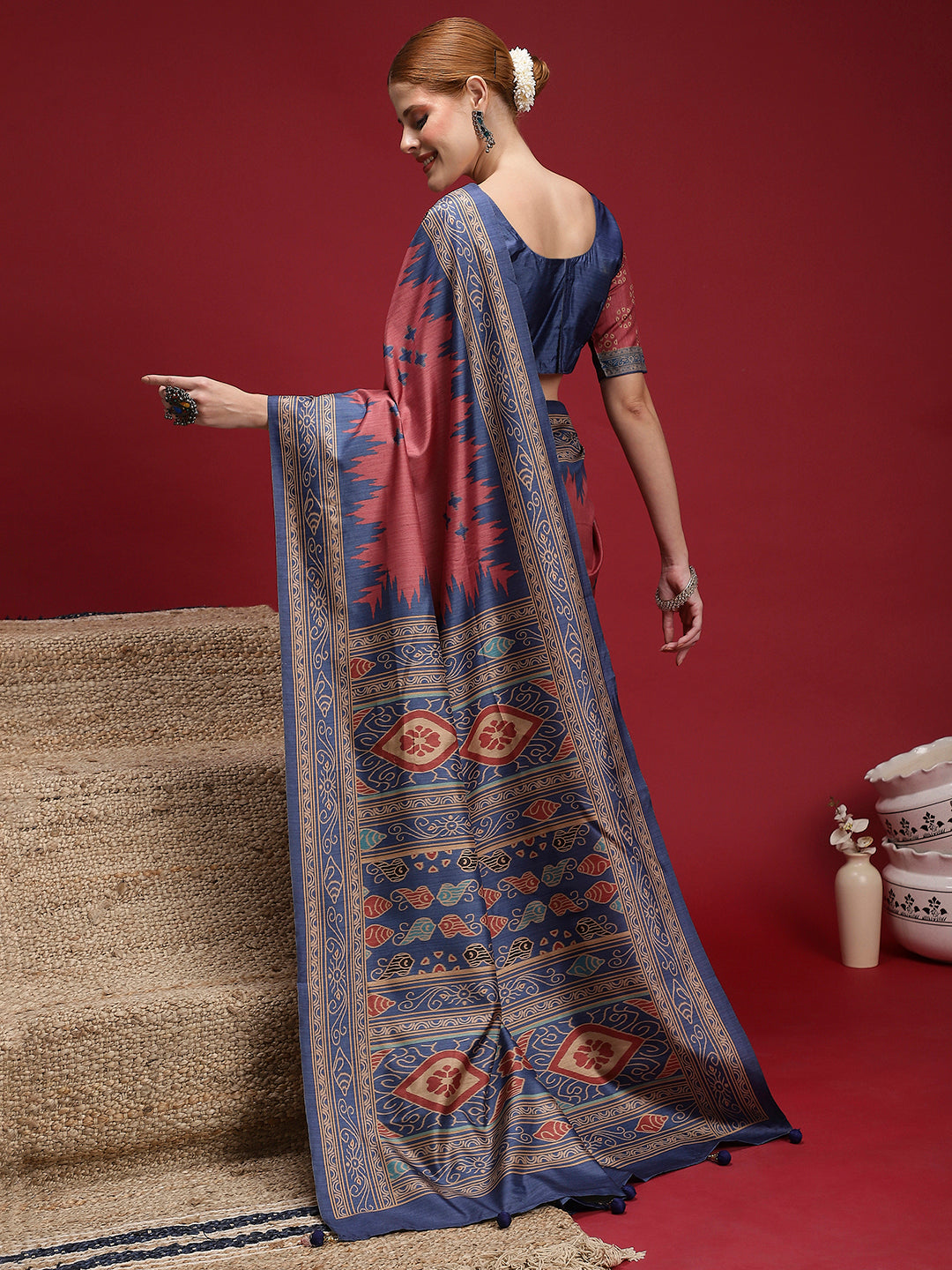 Gulabi Twilight Saree-Vintage Rose Ikat Saree