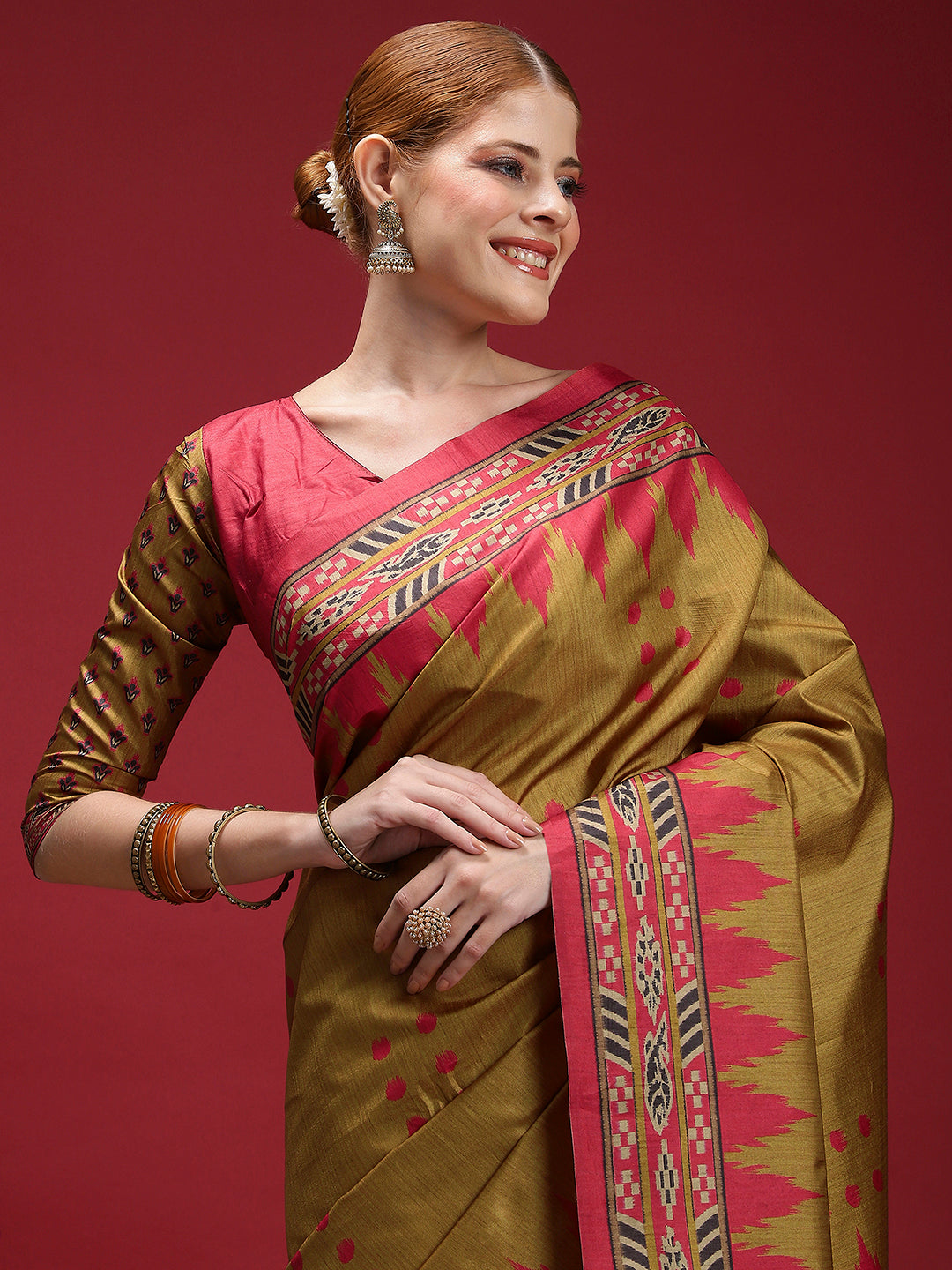 Gulabi Royale Tradition-Golden Ember Heritage Saree