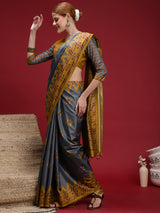 Gulabi Heritage Charm-Slate Gold Heritage Saree