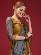 Gulabi Heritage Charm-Slate Gold Heritage Saree