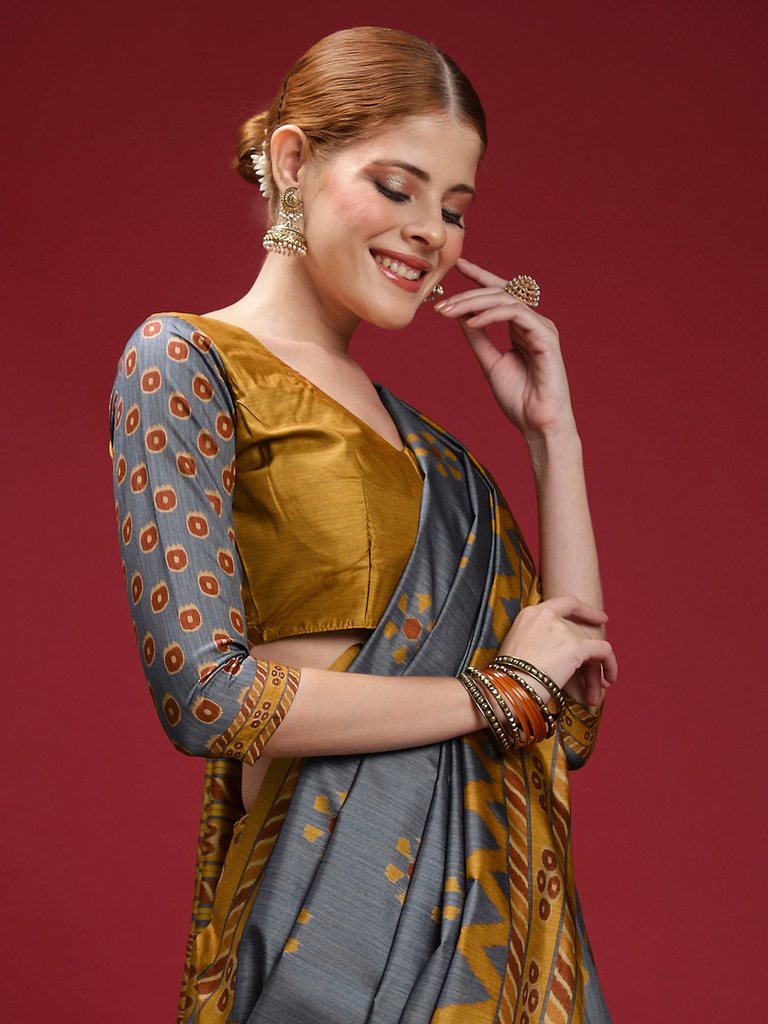 Gulabi Heritage Charm-Slate Gold Heritage Saree