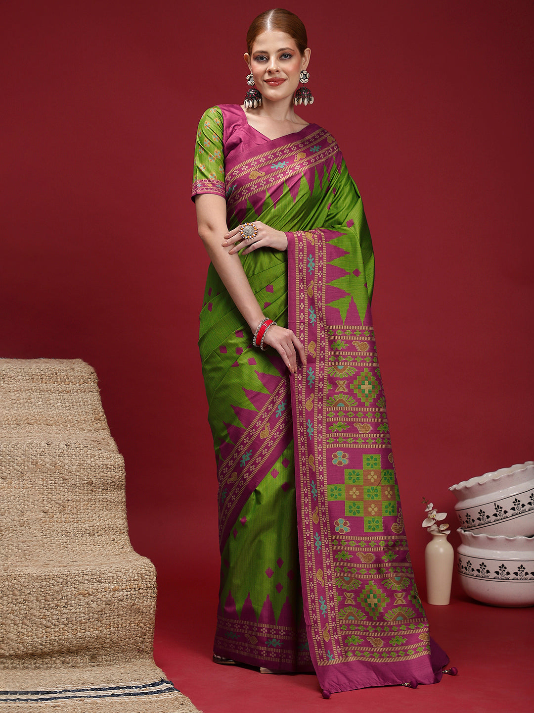 Gulabi Emerald Royale-Parrot Green Heritage Saree