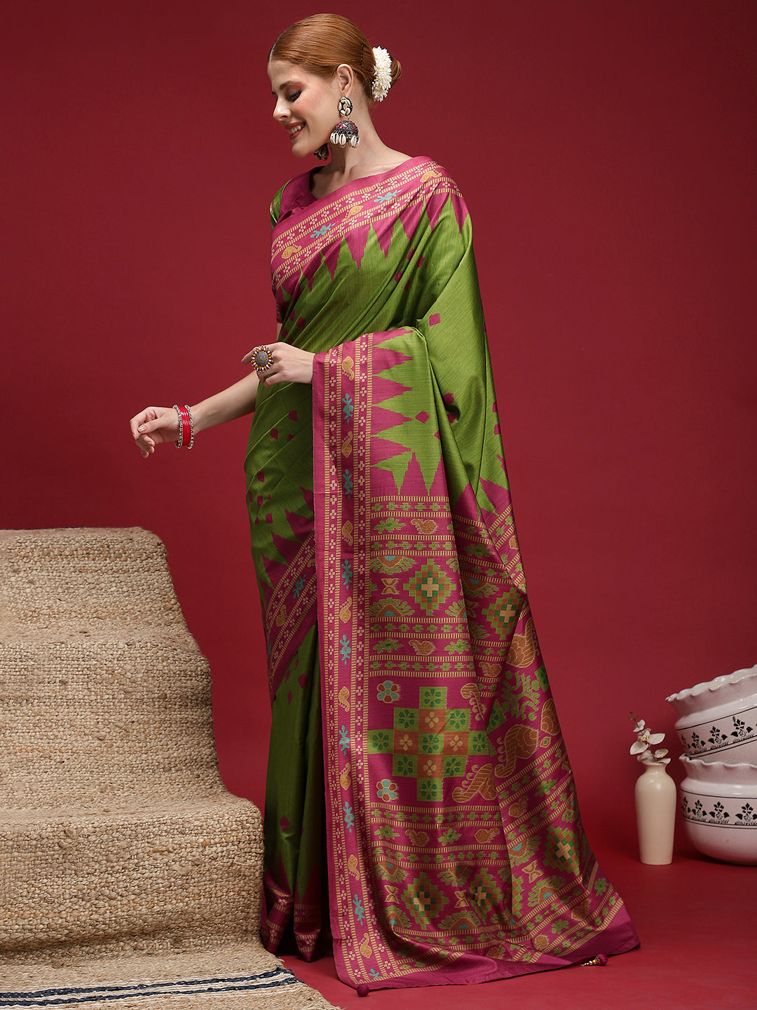 Gulabi Emerald Royale-Parrot Green Heritage Saree